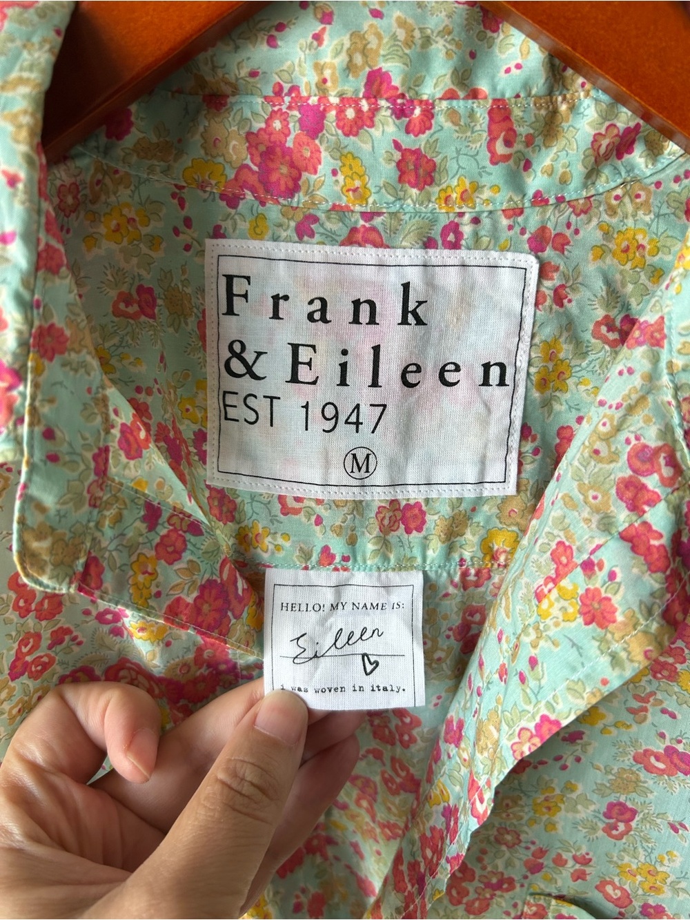 FRANK & EILEEN Eileen Aqua Floral Italian Cotton Button Down Shirt Size Medium - Picture 3 of 8